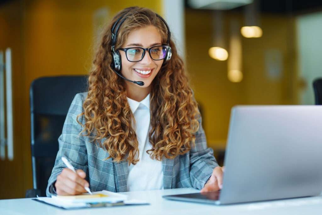 Call center agent with headset